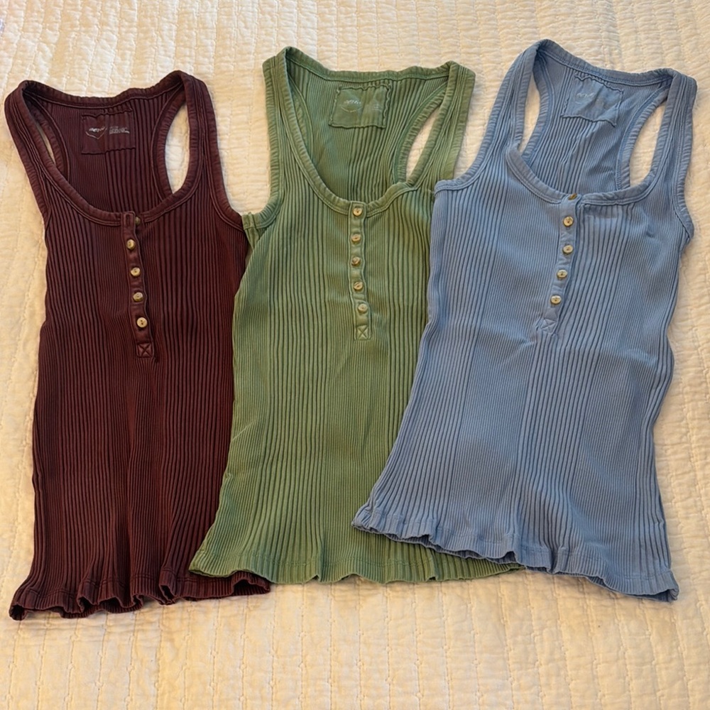 Aerie Ribbed Sleeveless Tank Tops in Maroon, Blue and Green